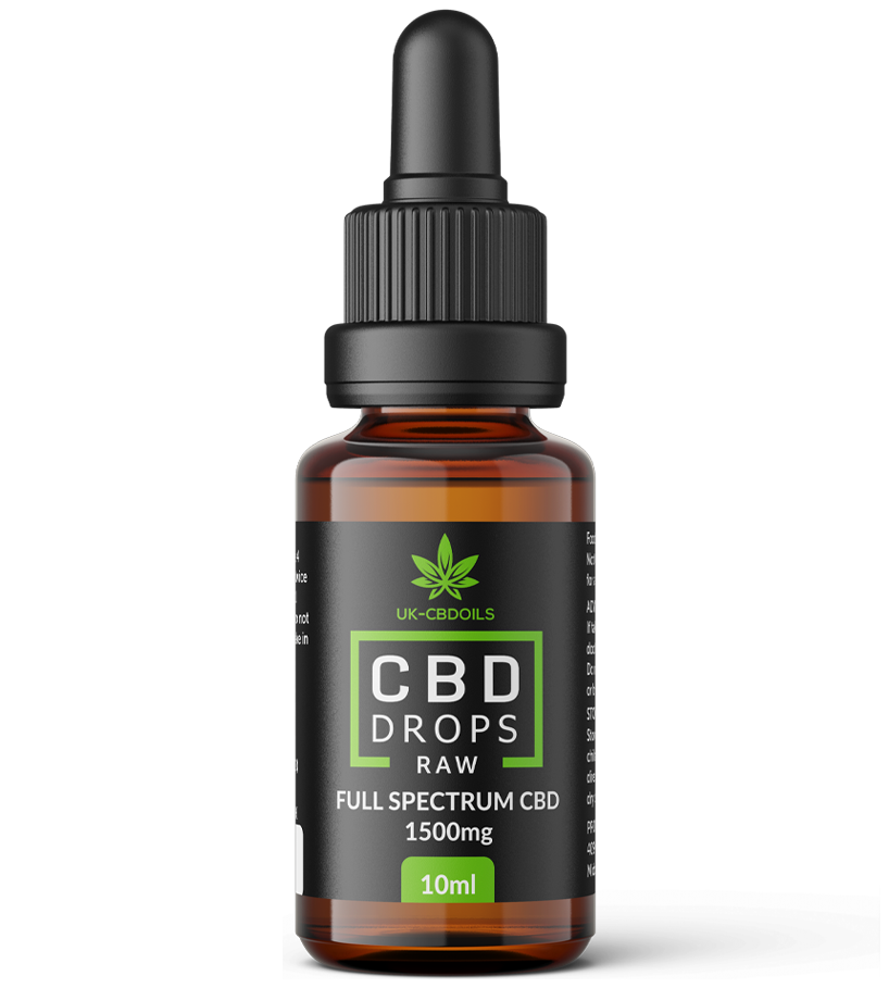 UK CBD Oils RAW full spectrum CBD drops 1500mg, 10 ml amber glass dropper bottle