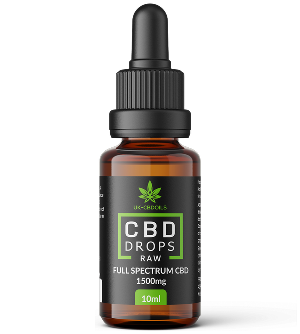 UK CBD Oils RAW full spectrum CBD drops 1500mg, 10 ml amber glass dropper bottle