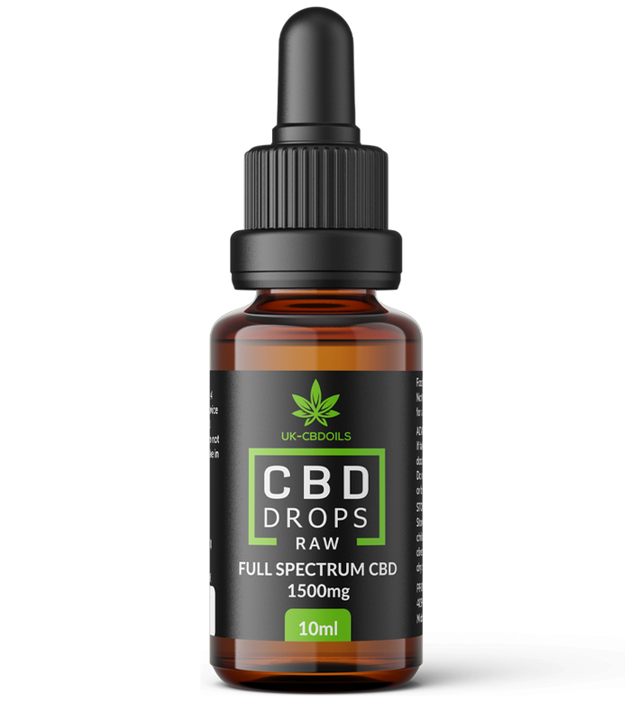 UK CBD Oils RAW full spectrum CBD drops 1500mg, 10 ml amber glass dropper bottle